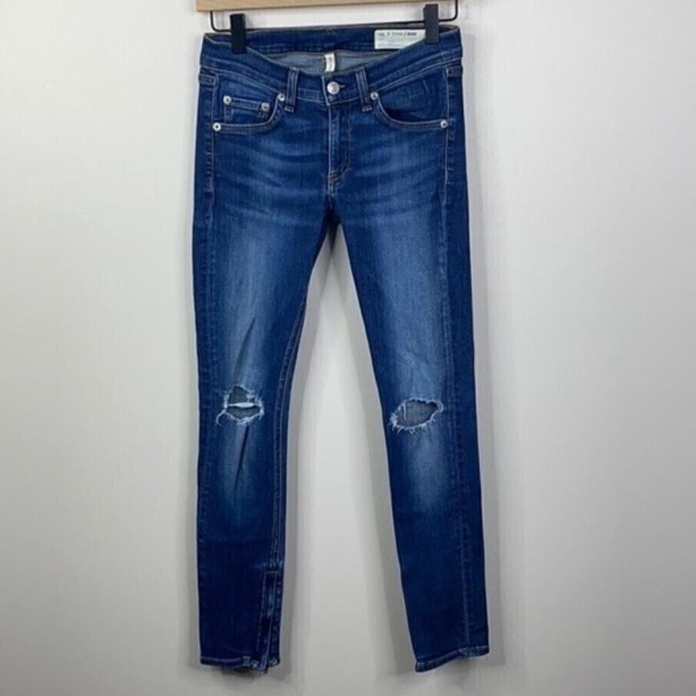 Rag & Bone Skinny Capri Jeans 25 Pacifico Blue Distressed Ankle Zipper Mid Rise